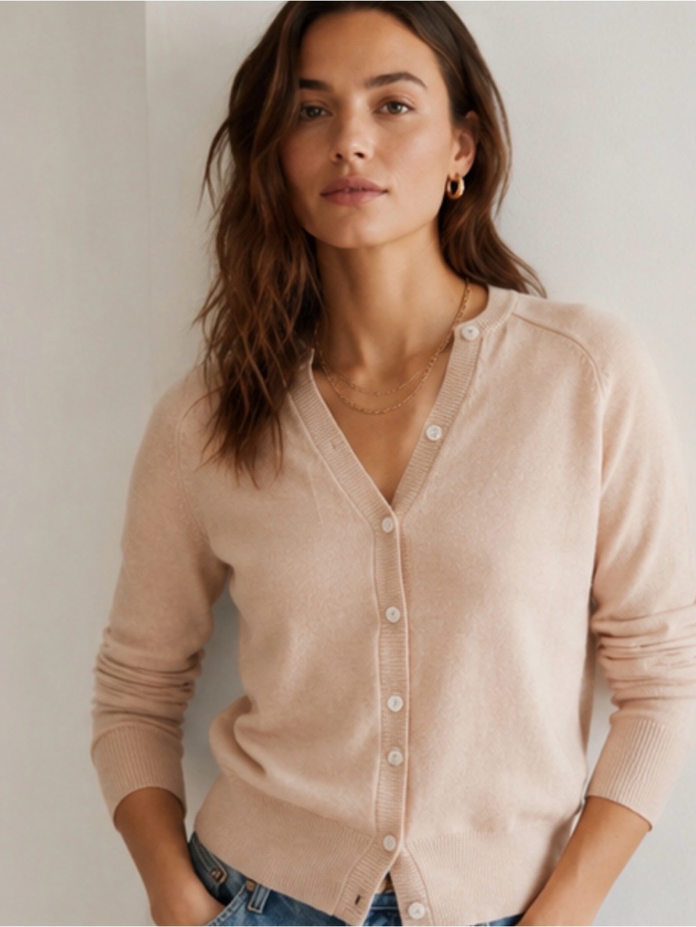 J Crew 100% marino wool cardigan Tan color size M